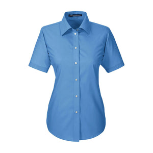 Ladies' Crown Woven Collection® Solid Broadcloth Short-Sleeve Shirt - French Blue