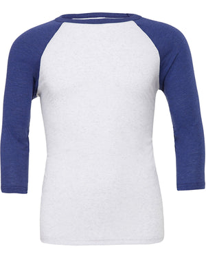 Unisex Three-Quarter Sleeve Baseball T-Shirt - Wht Flk/Nvy Trb
