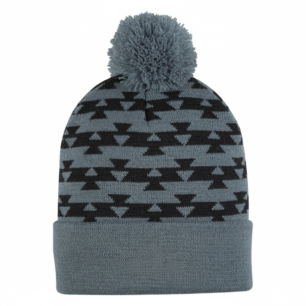 Aztec Pom Beanie - Gray With Black