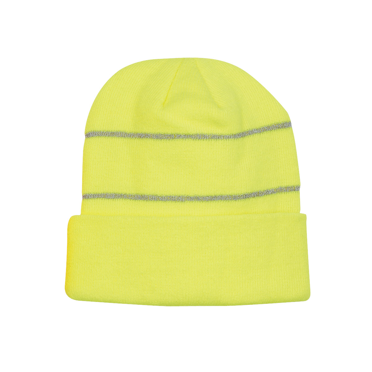 Knit Cuff Beanie With Reflective Stripes - Neon Yellow