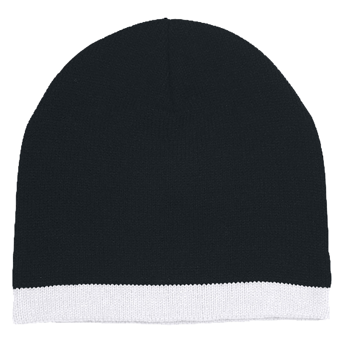 Knit Beanie With Stripe - Black With White