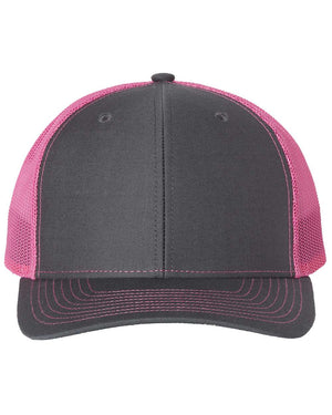 Richardson 112 Adjustable Snapback Trucker Cap - Charcoal/ Neon Pink