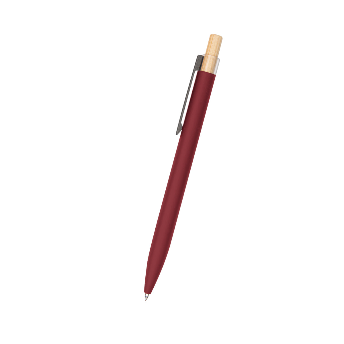 Recycled Aluminum Pen With Bamboo Plunger - Burgundy