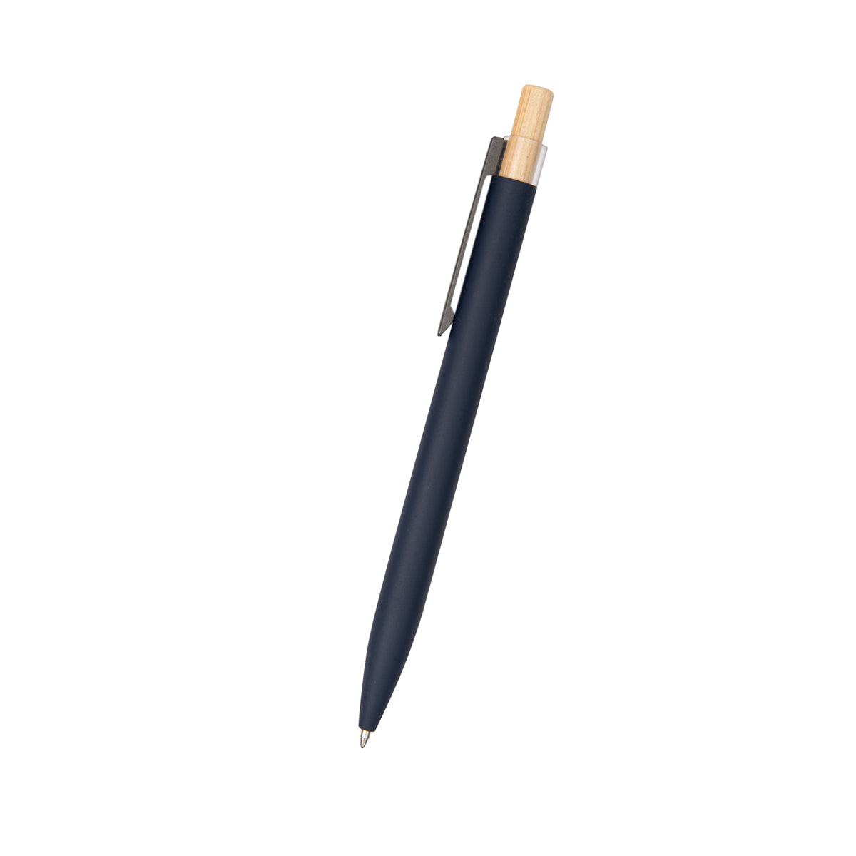 Recycled Aluminum Pen With Bamboo Plunger - Navy Blue