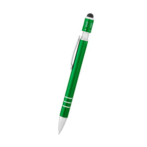 Recycled Aluminum Spin Game Top Pen With Stylus - Metallic Green