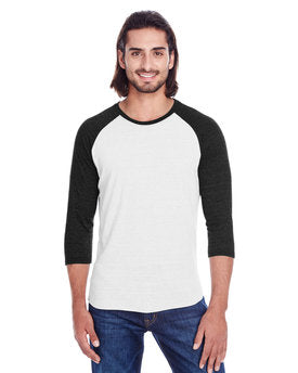 Threadfast Unisex Triblend Three-Quarter Sleeve Raglan - Sld Wht/s Bl Tb