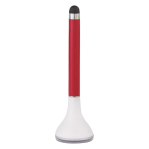 Stylus Pen Stand With Screen Cleaner - White With Red