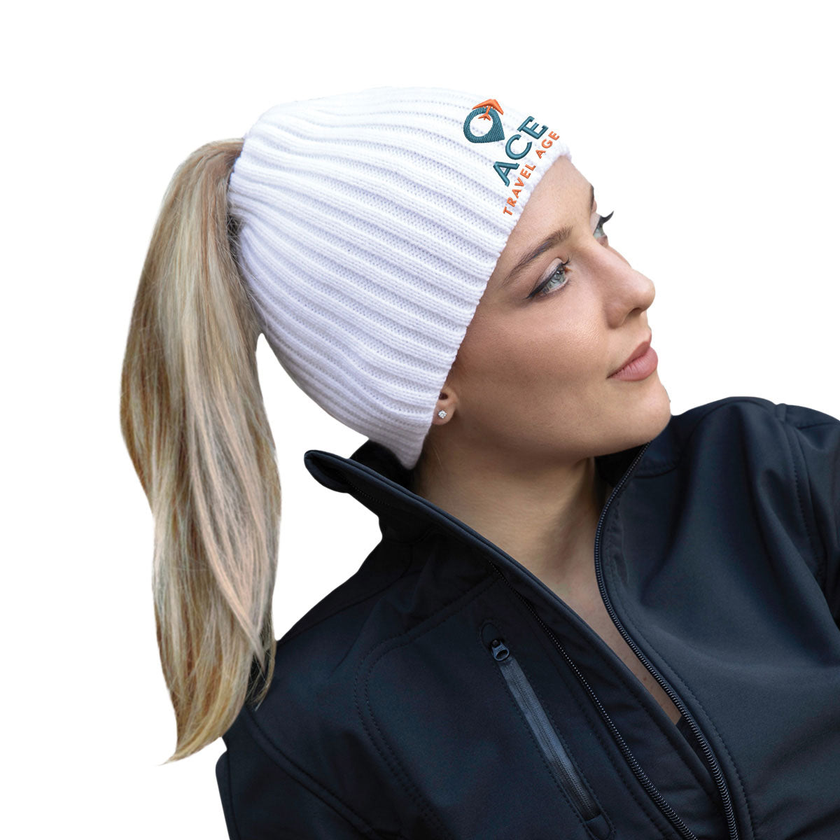 Acrylic Beanie with elasticized Ponytail opening