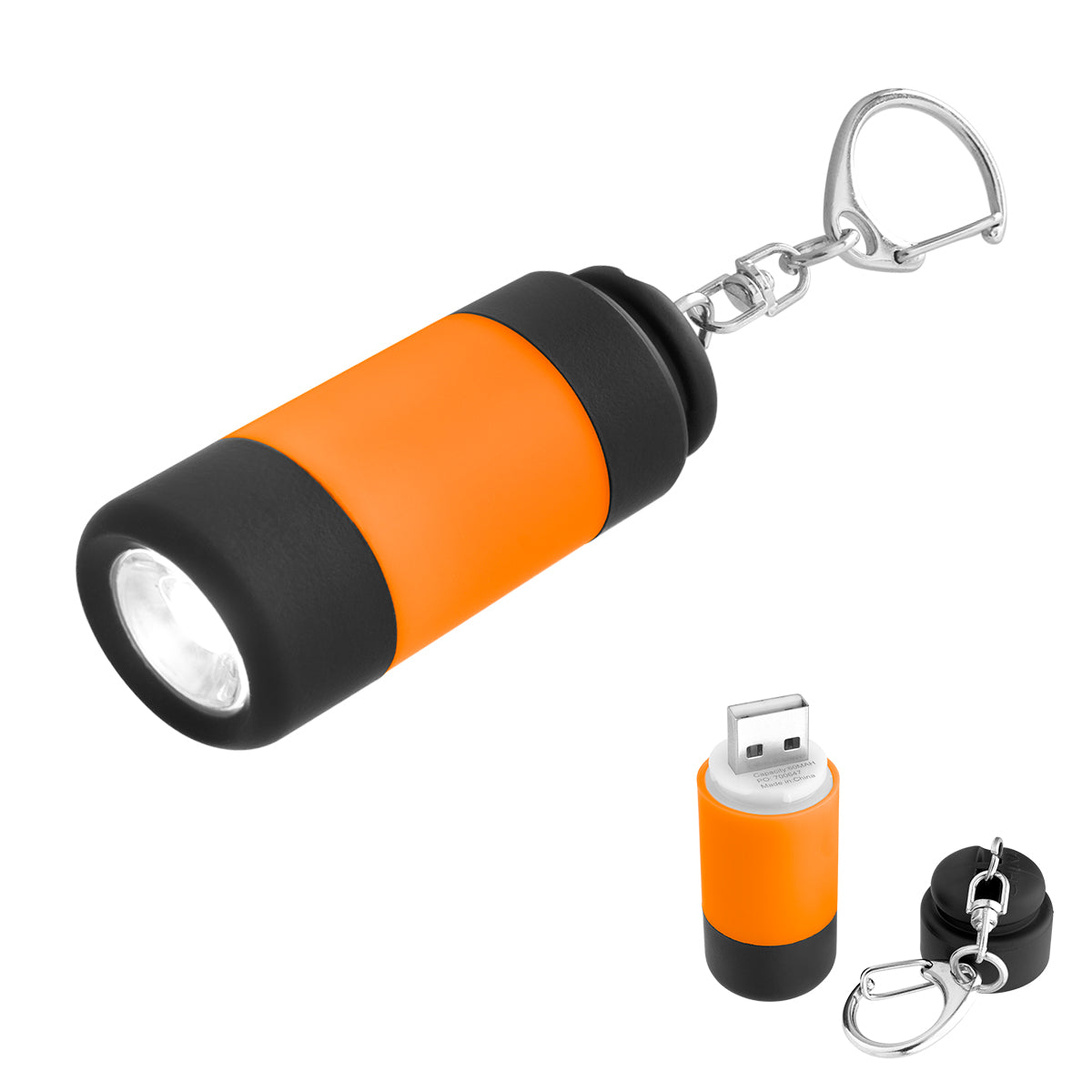 Rechargeable LED Light Key Chain - Orange With Black