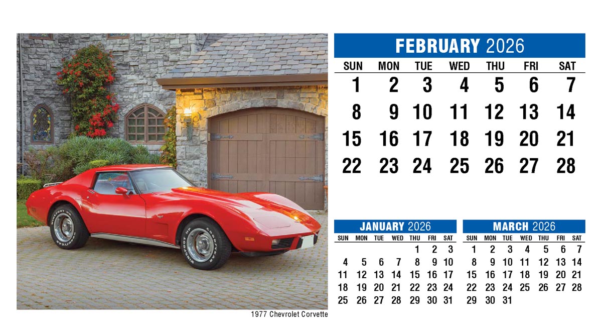 Classic Cars 2026 Promotional Desk Calendar