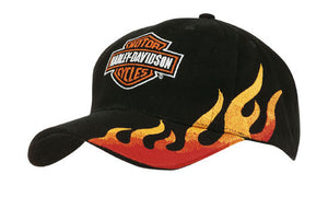 6 Panel HBCHbc Peak & Side Flame Cap - Custom Embroidered - Black
