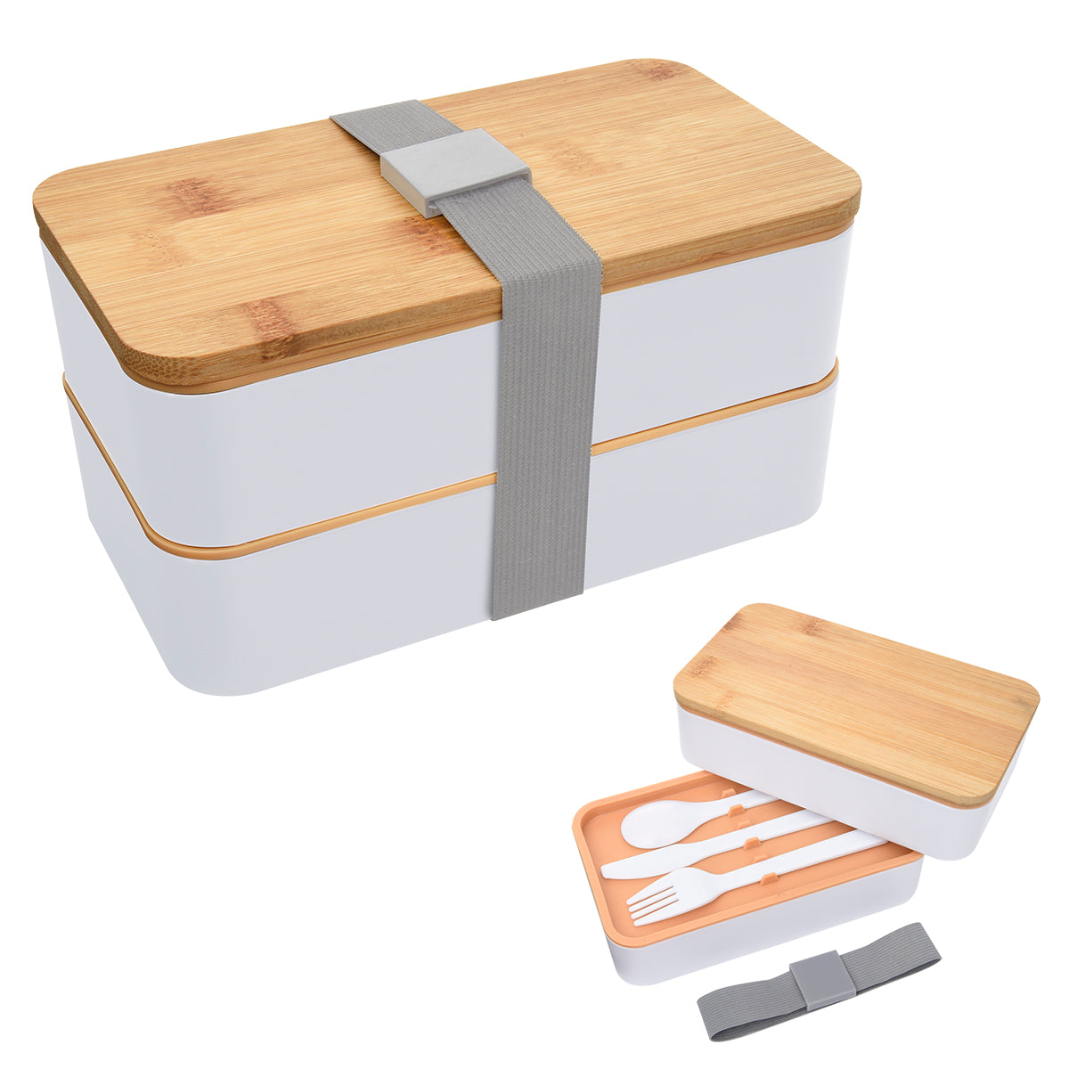 Stackable Bento Lunch Set - White With Gray