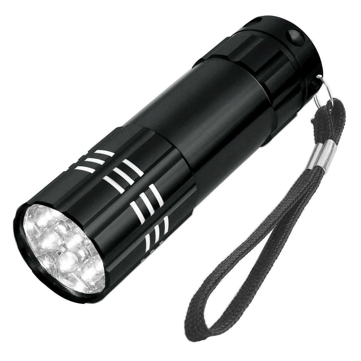 Aluminum LED Flashlight With Strap - Black