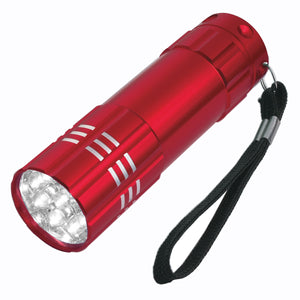 Aluminum LED Flashlight With Strap - Red