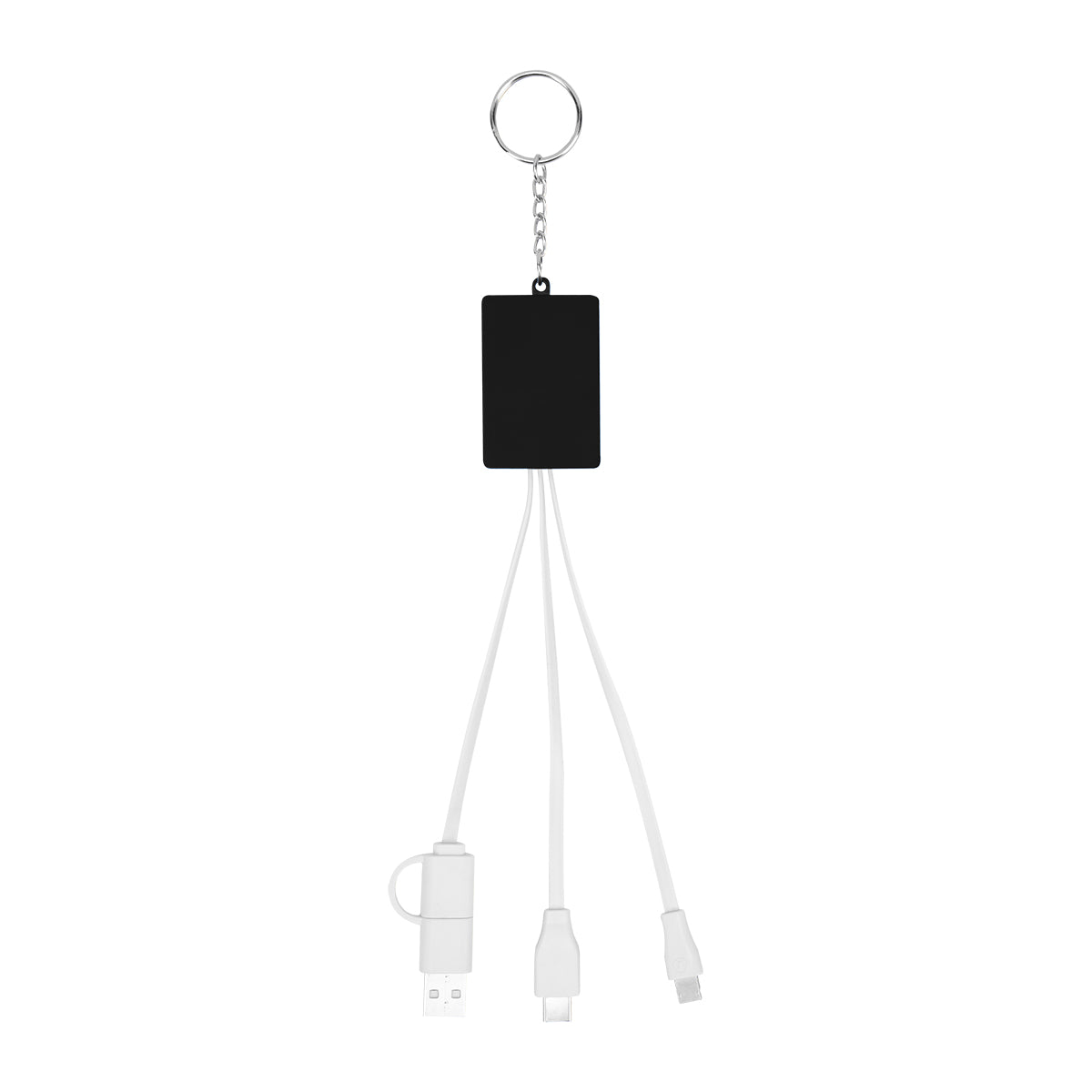 Multi-Charging Cable USB Hub Keyring - Black With White