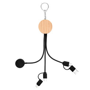 10W Bamboo Multi-Charging Cables Keyring With Watch Dock - Blkbam