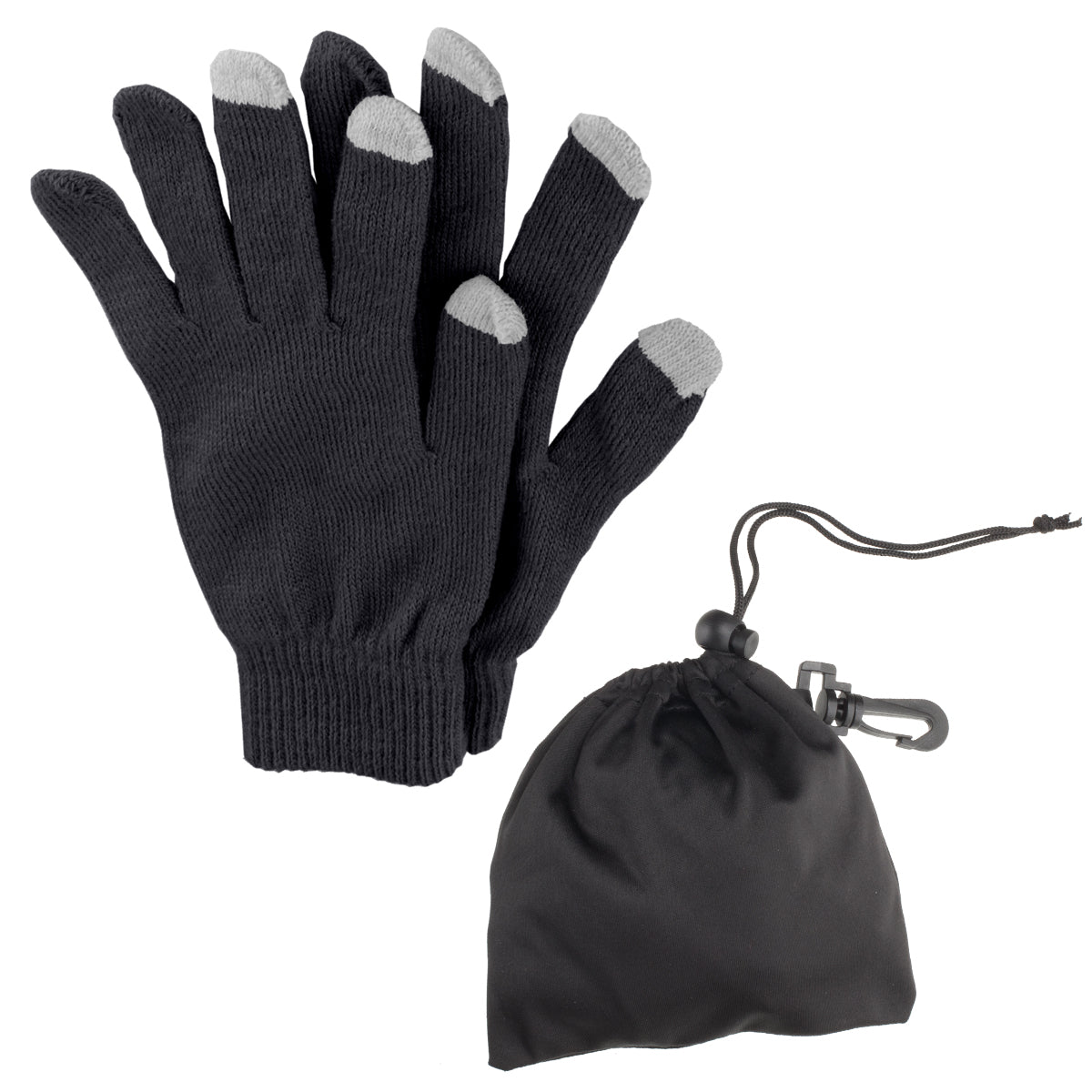 Touch Screen Gloves In Pouch - Black With Gray