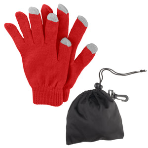 Touch Screen Gloves In Pouch - Red With Gray