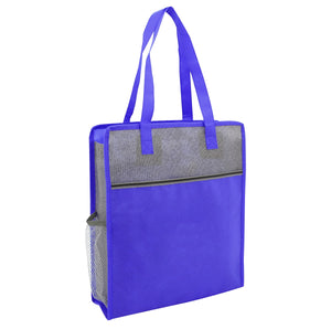 Color Basics Heathered Non-Woven Tote Bag - Royal Blue With Gray