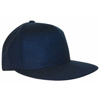 NU-FIT® "Flat" peak acrylic/spandex serge fitted cap - Custom Embroidered - Navy