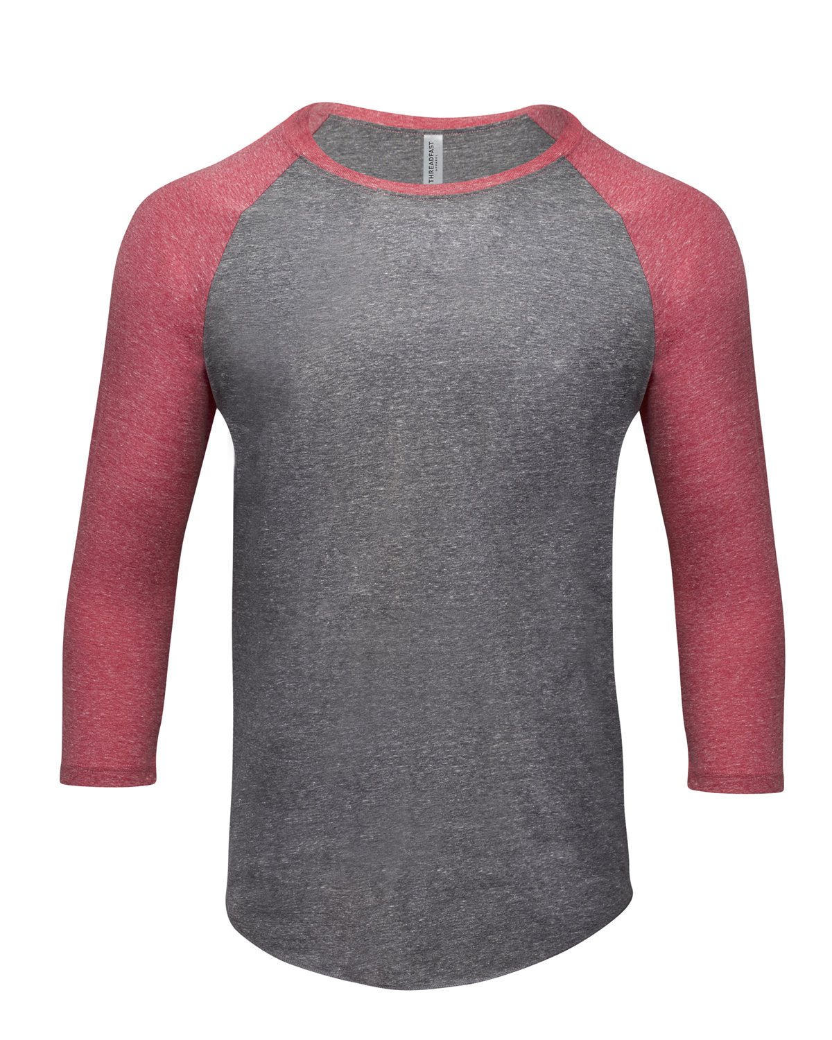 Threadfast Unisex Triblend Three-Quarter Sleeve Raglan - Grey/red Tribld