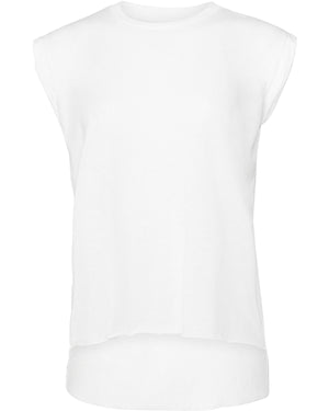 Ladies' Flowy Muscle T-Shirt with Rolled Cuff - White