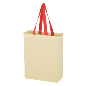 Natural Cotton Canvas Grocery Tote Bag - Red