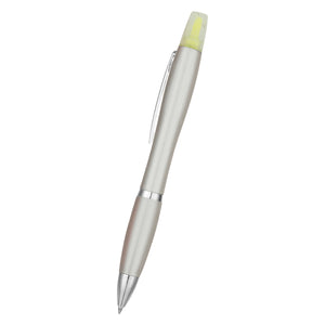 Twin-Write Pen With Highlighter - Silver With Silver