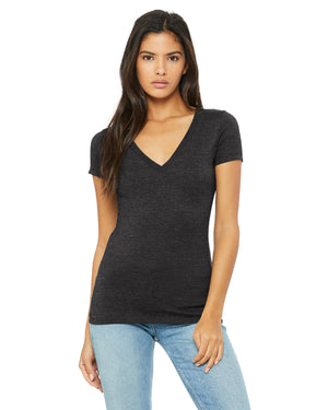Ladies' Jersey Short-Sleeve Deep V-Neck T-Shirt - Dark Gry Heather