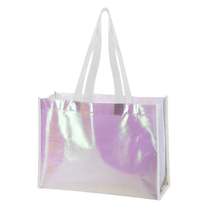 Mini Pearl Laminated Non-Woven Tote Bag - White With White