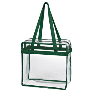 Clear EVA Tote Bag With Zipper - Clear With Forest Green