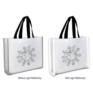 Reflective Non-Woven Coloring Tote Bag With Crayons - White With Black