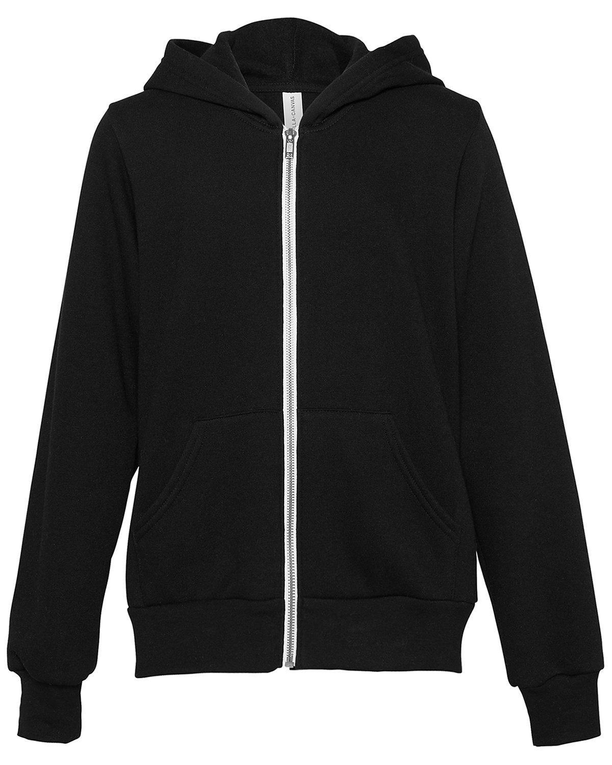 Bella + Canvas Youth Sponge Fleece Full-Zip Hooded Sweatshirt - Black