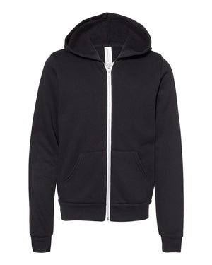 BELLA + CANVAS Youth Sponge Fleece Full-Zip Hooded Sweatshirt - Black