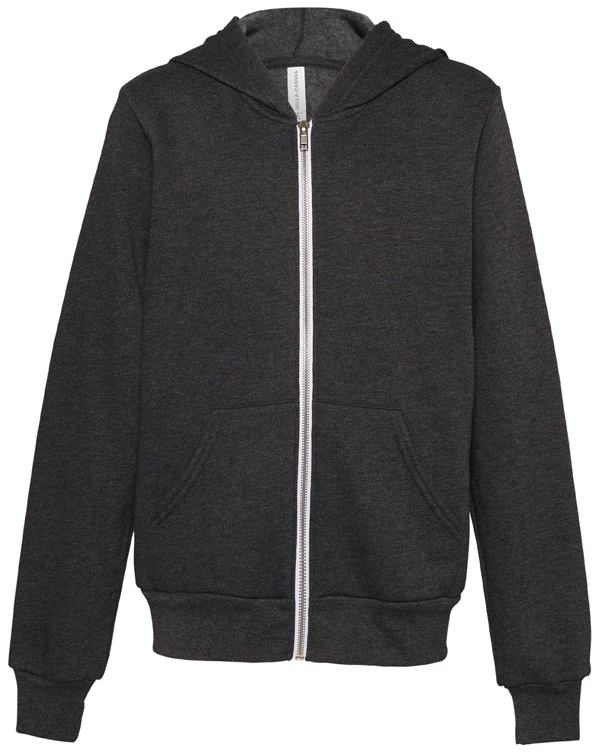 Bella + Canvas Youth Sponge Fleece Full-Zip Hooded Sweatshirt - Dark Gry Heather