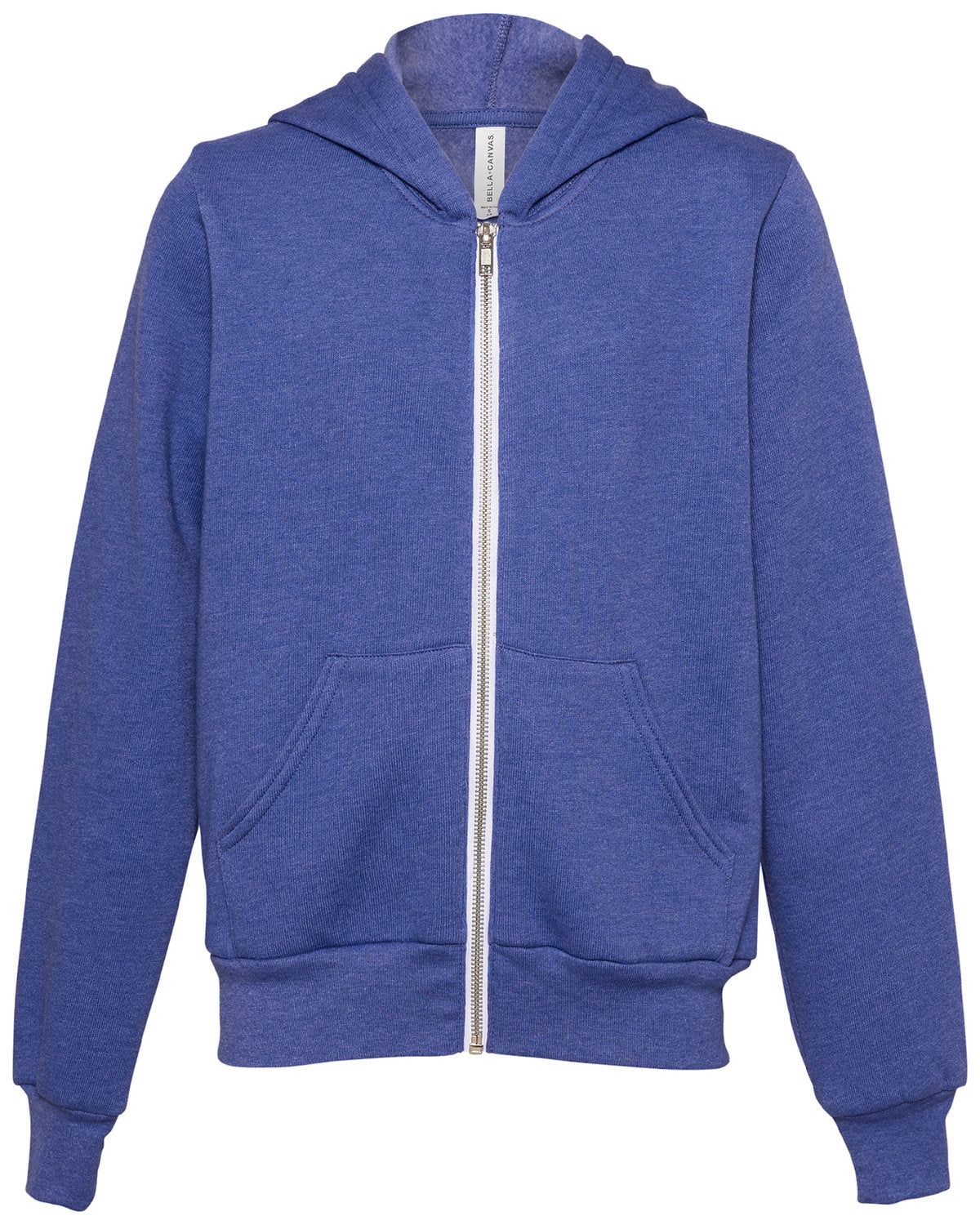 Bella + Canvas Youth Sponge Fleece Full-Zip Hooded Sweatshirt - Hthr True Royal