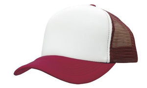 Mesh Back Baseball Cap - White With Maroon