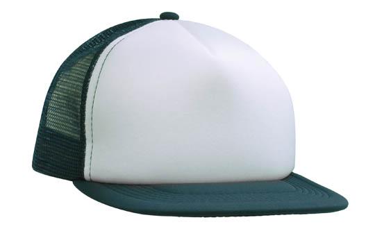 5 Panel Mesh Back Cap with Flat Peak - White With Navy