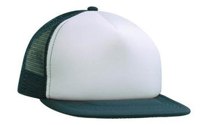 5 Panel Mesh Back Cap with Flat Peak - White With Navy