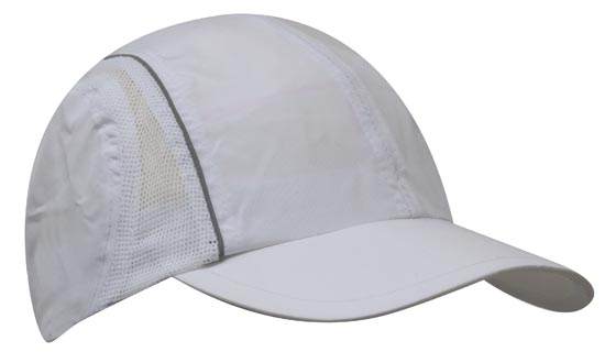 4 Panel Sports Cap with Mesh Inserts and Frabic Covered Touch Strap - White