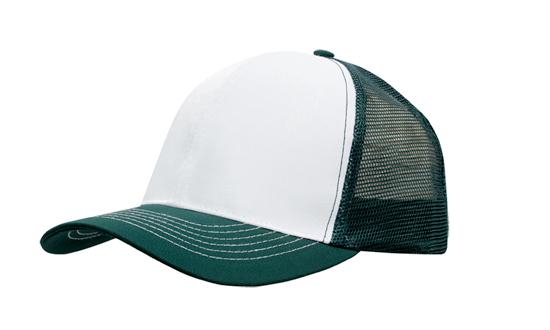 6 Panel Mesh Back Cap Breathable P-Twill - Custom Embroidered - White With Bottle Green