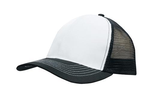 6 Panel Mesh Back Cap Breathable P-Twill - White With Black