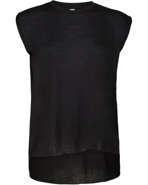 Ladies' Flowy Muscle T-Shirt with Rolled Cuff - Black