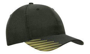 6 Panel Breathe P-Twill with Peak Print Cap - Custom Embroidered - Black With Gold And Red