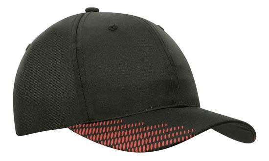 6 Panel Breathe P-Twill with Peak Print Cap - Black With Red