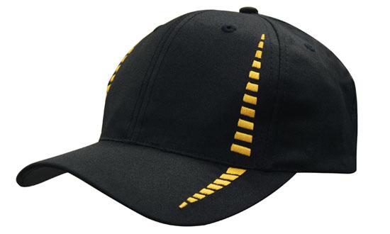 6 Panel Cap Breathable P-Twill Emb Checks - Black With Gold