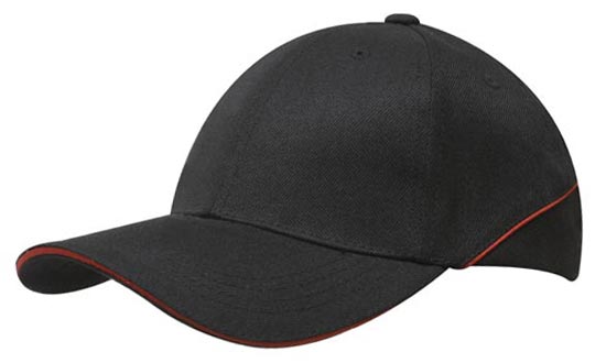 Premium American Twill Cap with Sandwich - Custom Embroidered - Black With Red