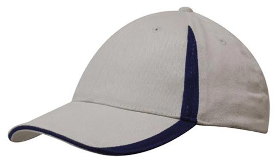 6 Panel BHC Cap with Inserts On Peak & Crown - Custom Embroidered - Stone With Navy