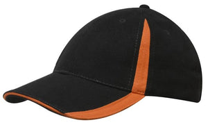 6 Panel BHC Cap with Inserts On Peak & Crown - Black With Orange