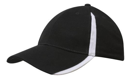 6 Panel BHC Cap with Inserts On Peak & Crown - Custom Embroidered - Black With White